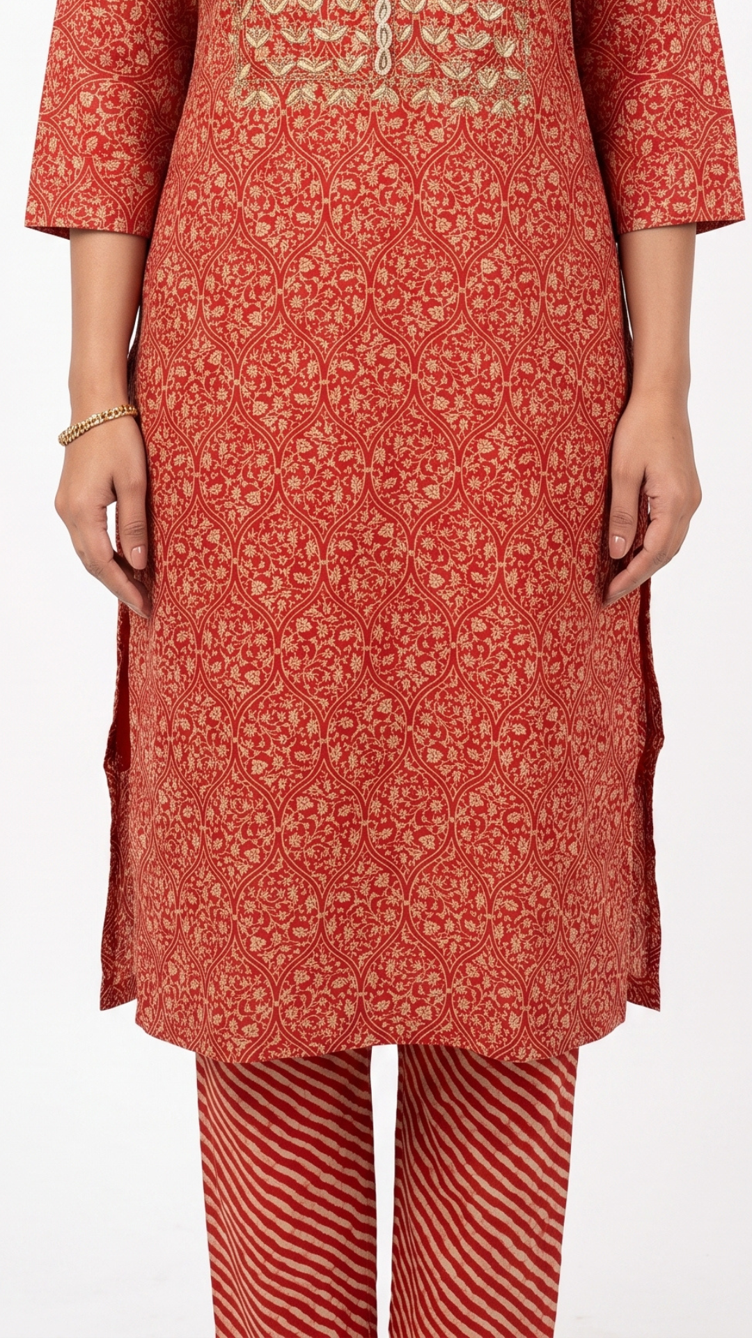 Orange muslin And Gold Print Gota Cutdana Moti Sequins
