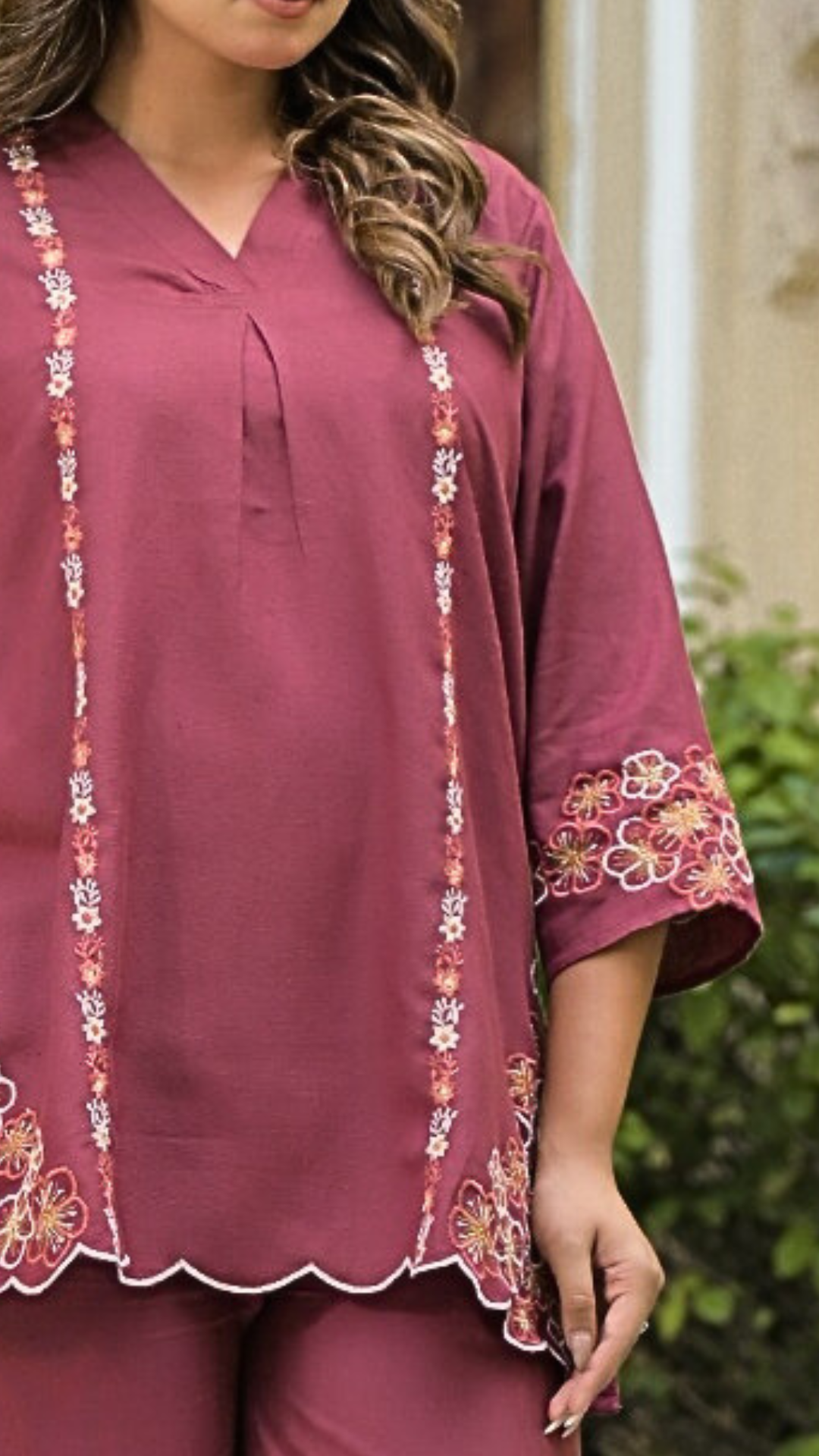 Rouge Pink Linen Cotton Coord Set with Thread Embroidery