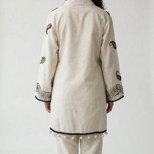 White Handloom Cotton Coord Set with Thread Detailing