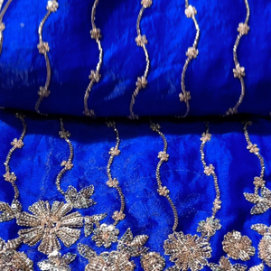 Blue Tissue Unstitched Saree Embellished With Sequins, Cutdana & Zari Work