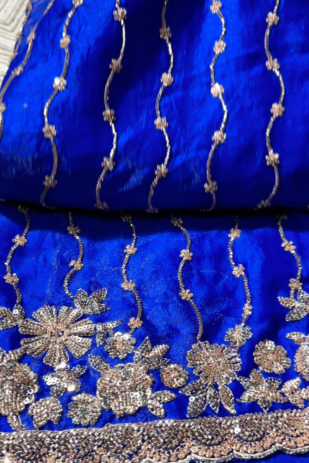 Blue Tissue Unstitched Saree Embellished With Sequins, Cutdana & Zari Work