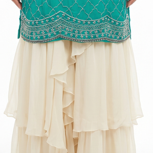 Green Chinon Fabric Cutdana work Sequins