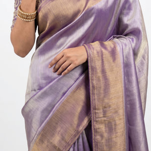 Purple Silk Saree with Stitched Blouse and Zari, Cutdana & Sequins Work