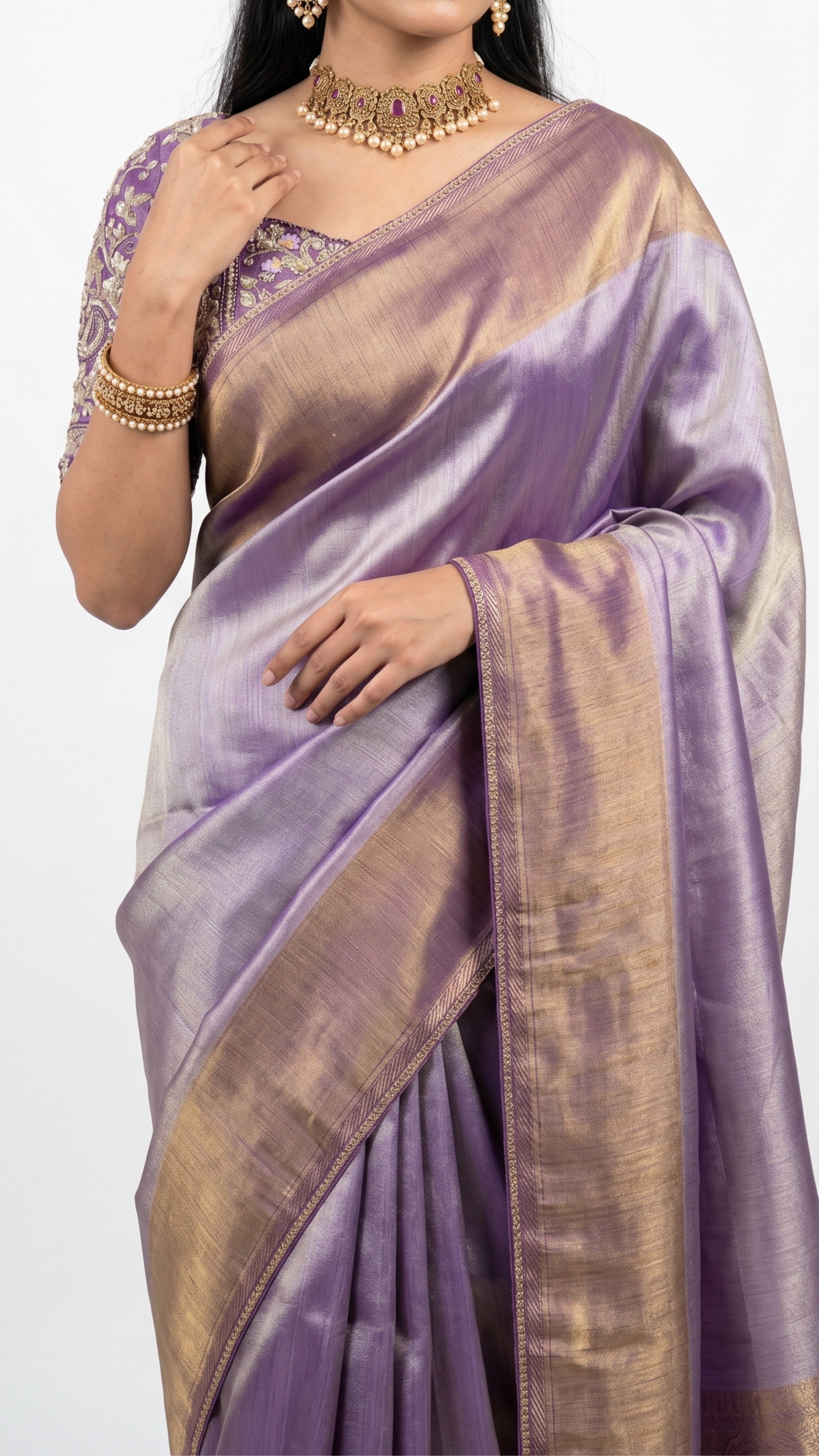 Purple Silk Saree with Stitched Blouse and Zari, Cutdana & Sequins Work