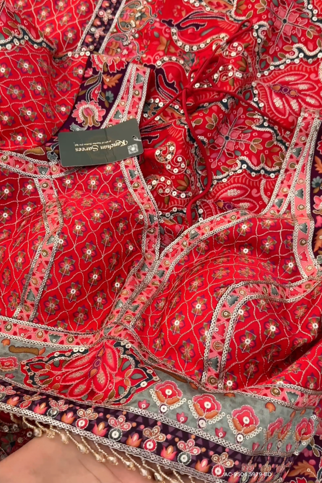 Maroon Digital Printed Silk Ready Made Saree Embellished With Sequins & Zari Work