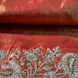 Rust Tissue Banarasi Unstitched Saree with Sequins & Cut Dana Work