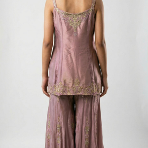 Tissue Crepe Indowestern Top,Bottom and Dupatta with Cutdana and Sequins Work