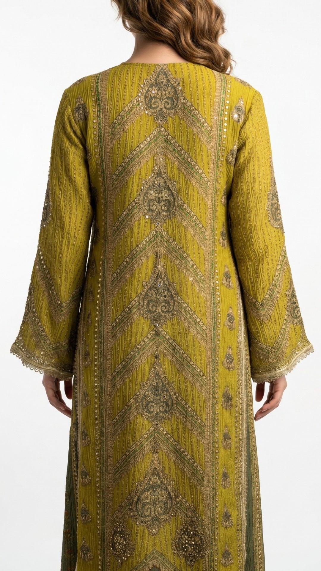 Green Tissue with Digital Print, Moti & Stone Work Indo Western
