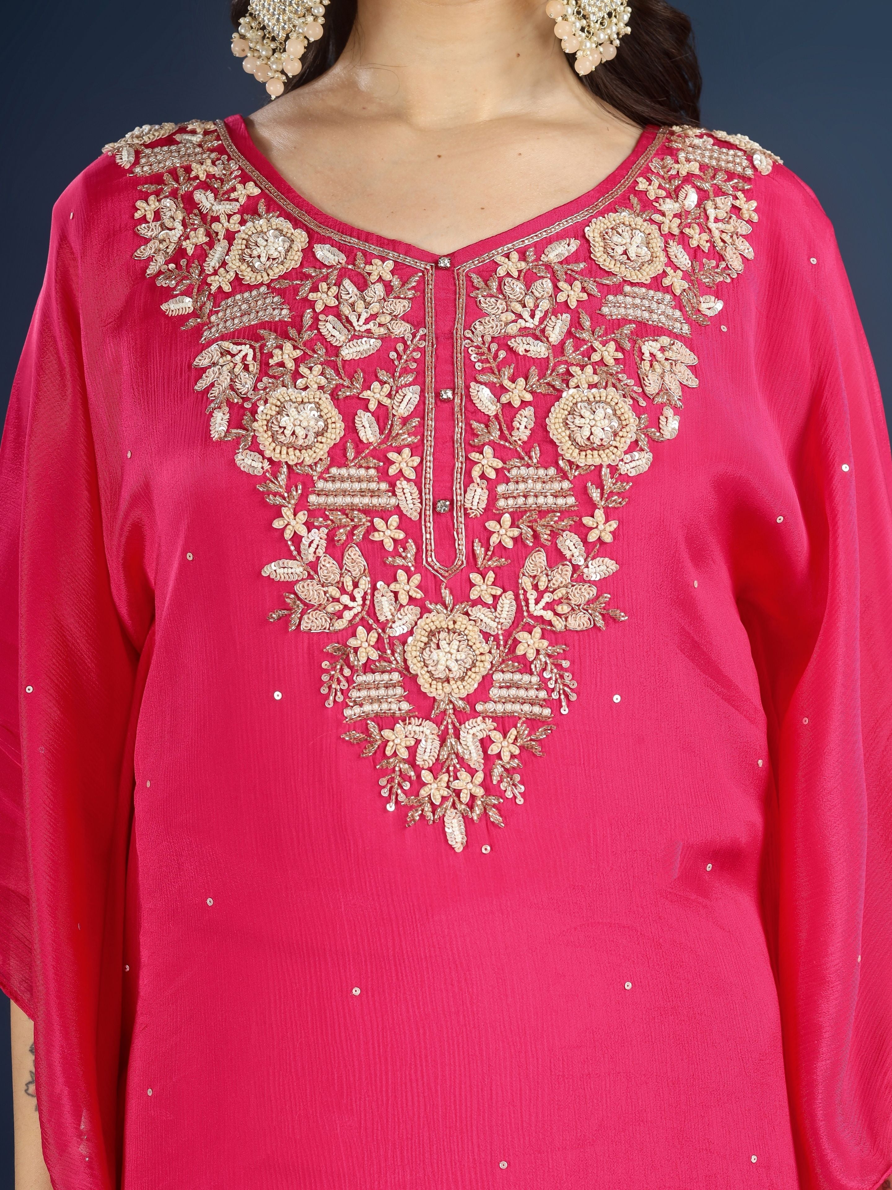 Rani Chinon Indo Western with Cutdana, Sequins and Pearl Embroidery