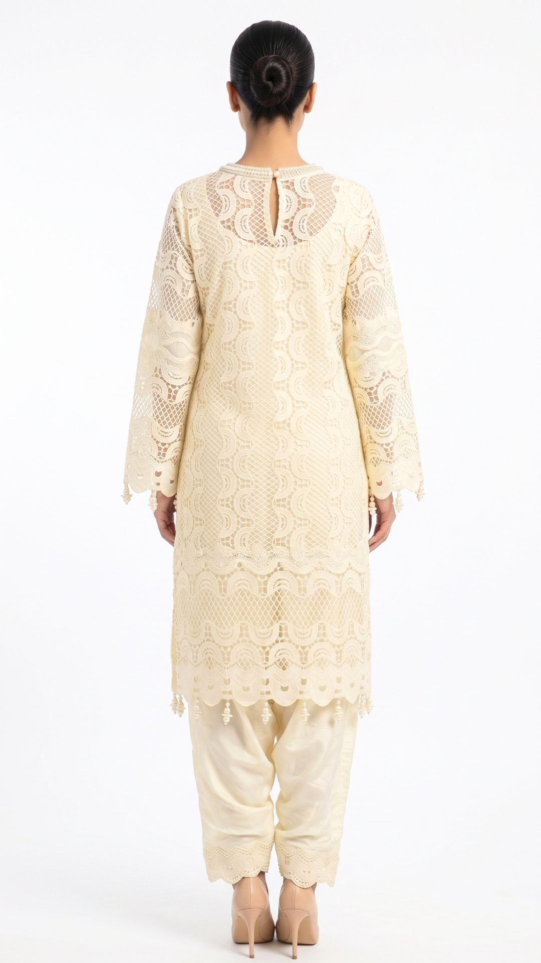 Off White  Muslin Cutwork lace and  Pearl Sequins