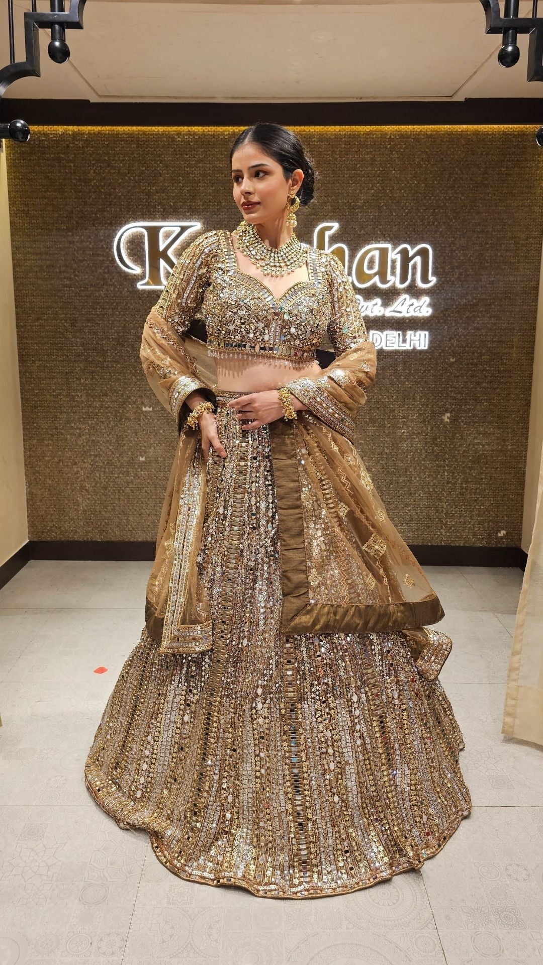 Golden Net Embroidered Lehenga with Dupatta