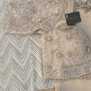 Fawn Tissue Saree Embellished With Zari, Sequins & Cut Dana Work