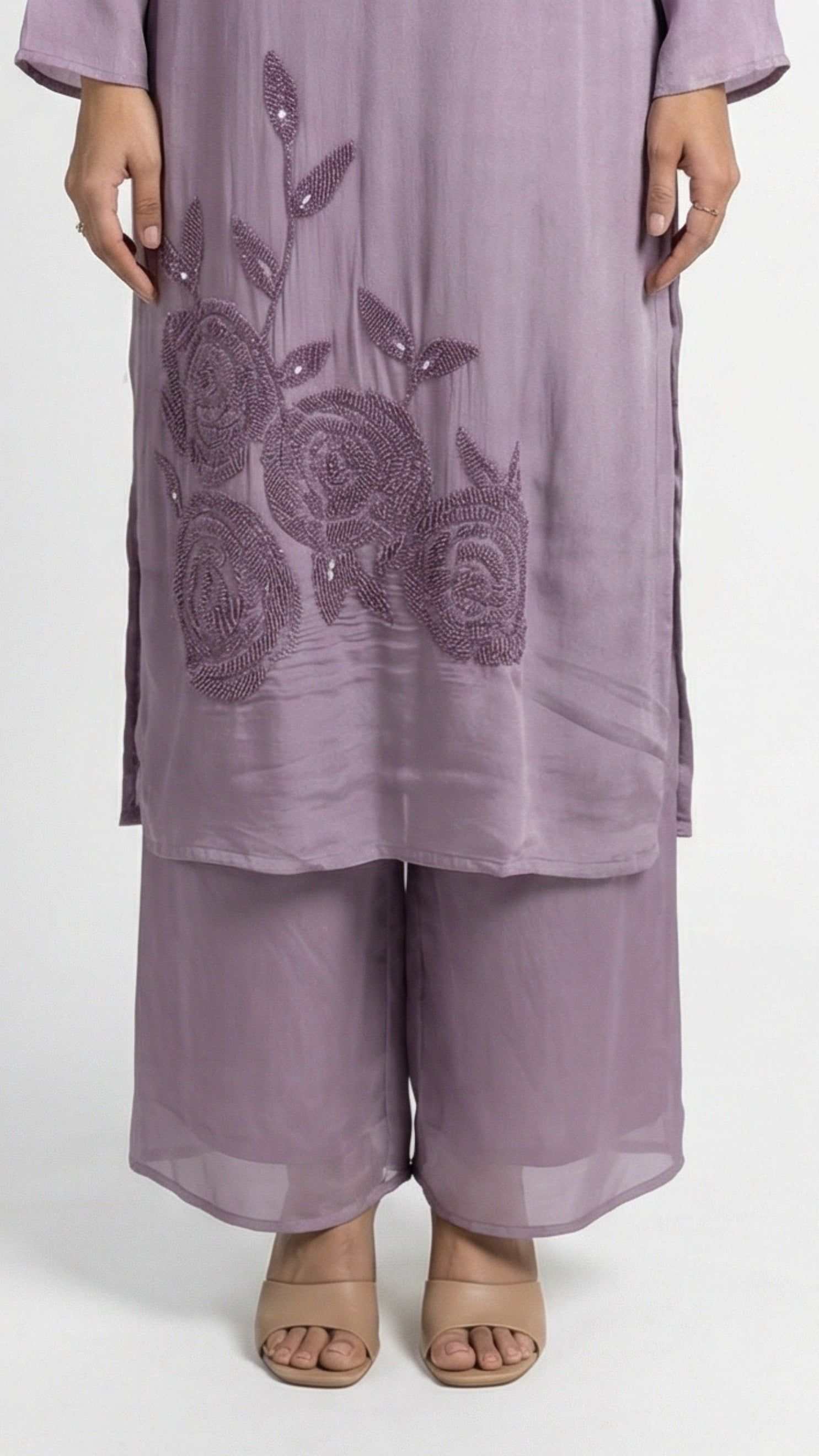 Lavender Chinon Suit Embellished with Cutdana Detailing