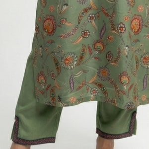 Green Crepe Coord Set with Sequins, Dabka, Moti & Digital Print Detailing
