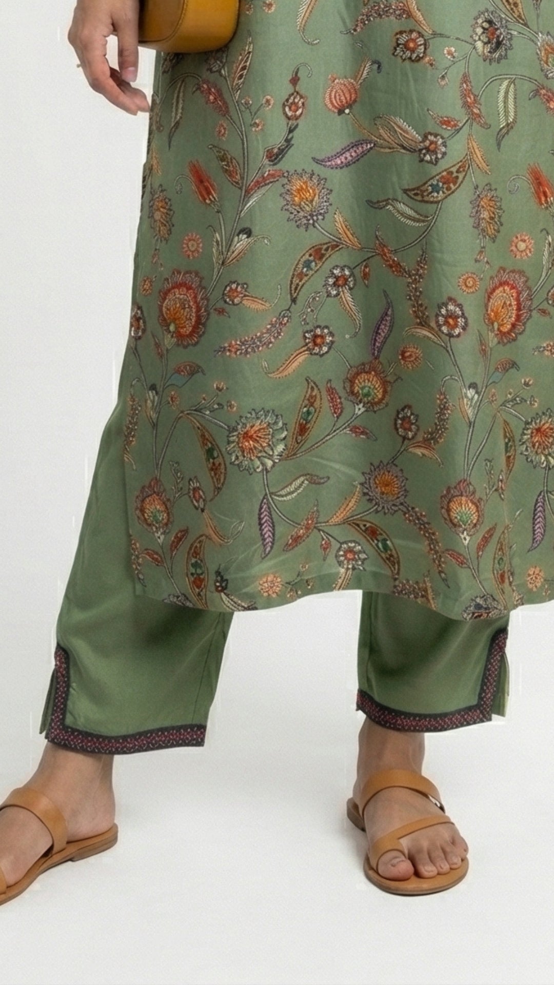 Green Crepe Coord Set with Sequins, Dabka, Moti & Digital Print Detailing