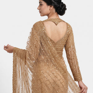 Golden Net Saree Crafted With Fine Cutdana & Sequins Highlights