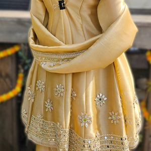 Beige Tissue Indowestern Set with Gota Patti and Mirror Work