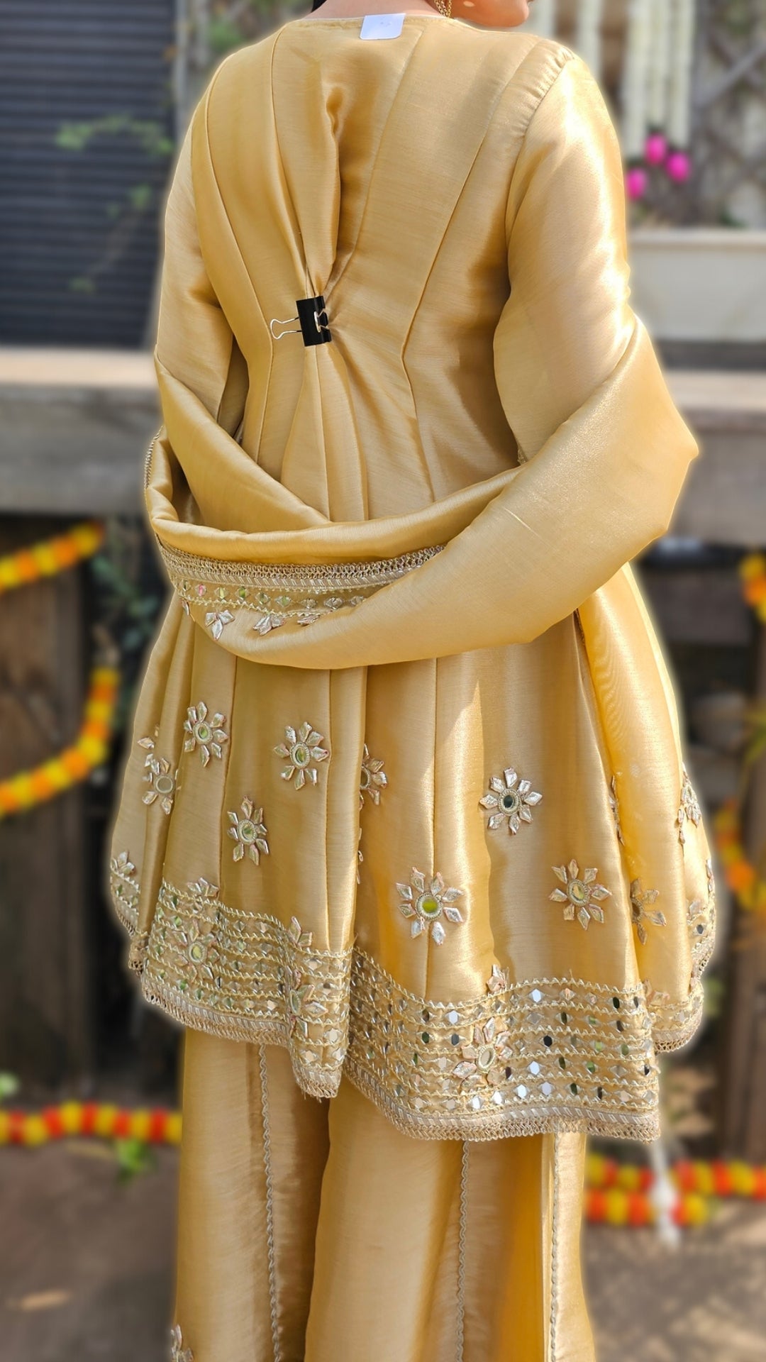 Beige Tissue Indowestern Set with Gota Patti and Mirror Work