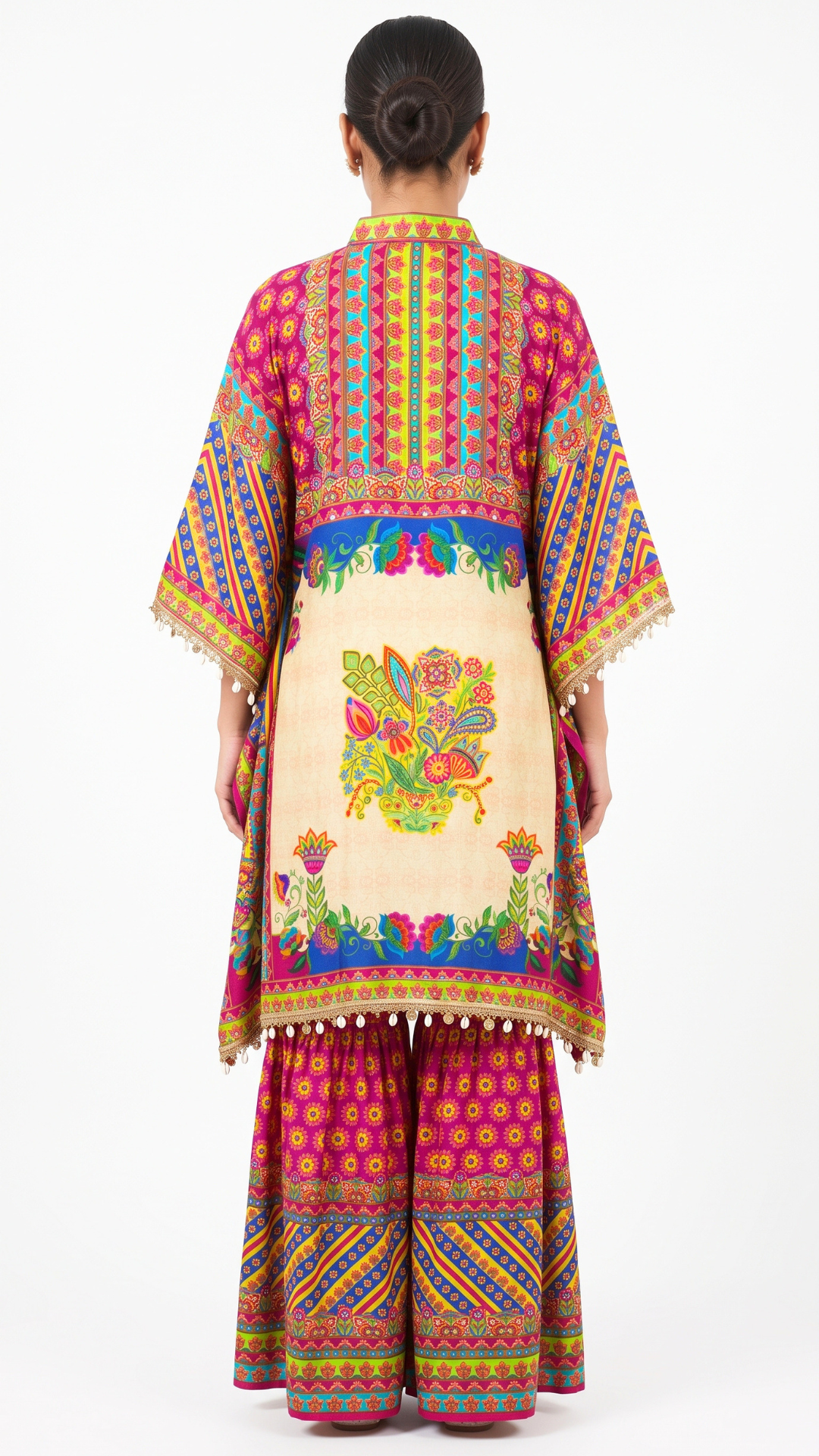 Multicolor Crepe Fabric Digital Printing Mirror Work Sequins