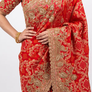 Beautiful Red Silk Saree Embellished With Sequins, Pearl & Cut Dana Work