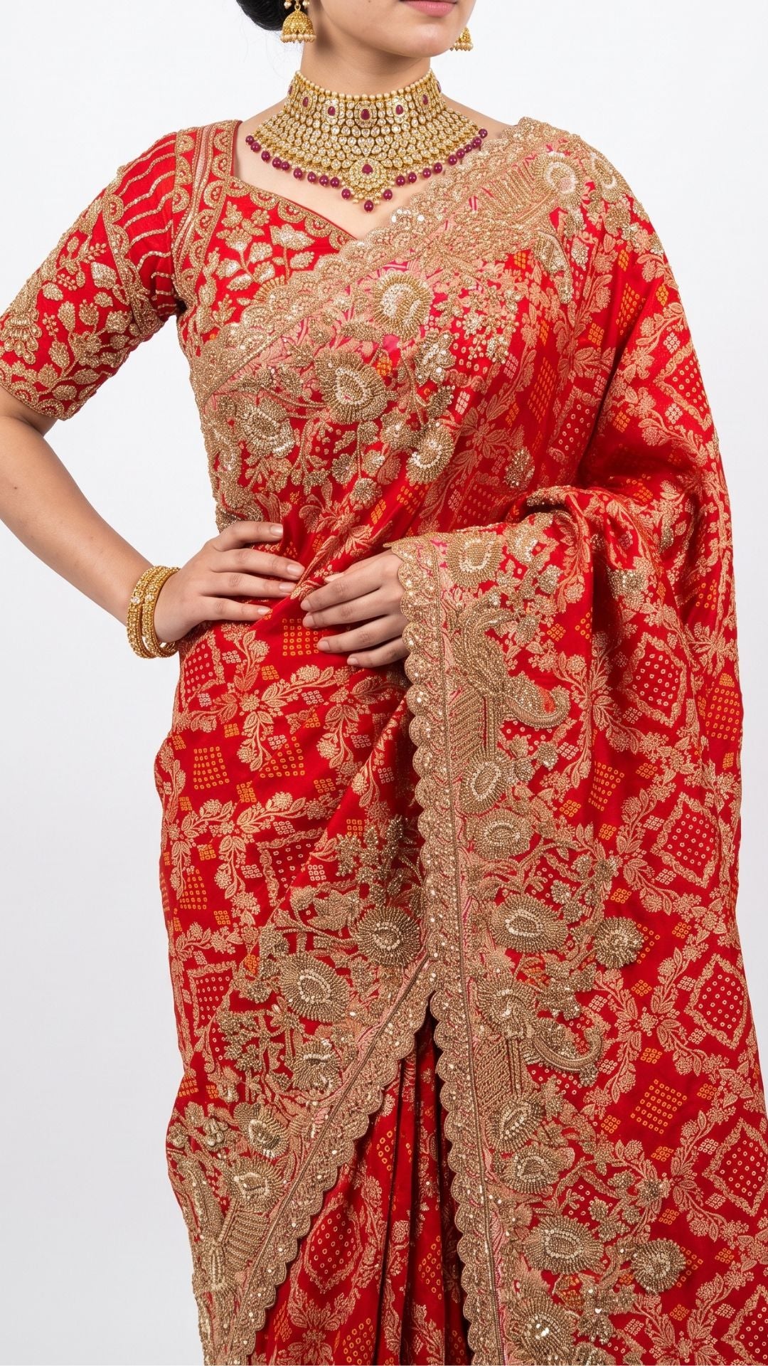 Beautiful Red Silk Saree Embellished With Sequins, Pearl & Cut Dana Work