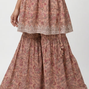 Pink Digital Printed Cotton Suit With Thread & Patti Work