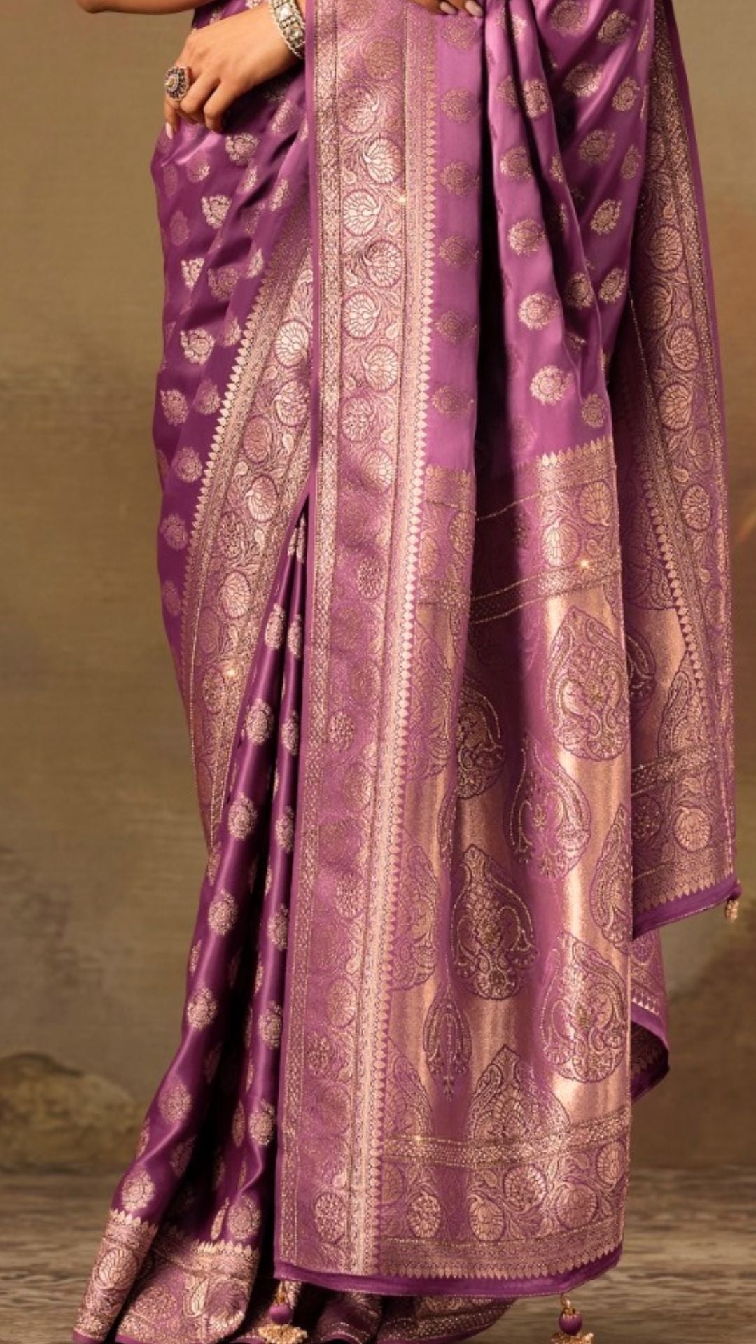Purple Satin Saree With Swarovski Work