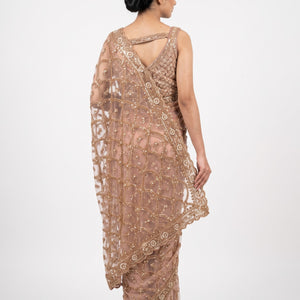 Net Saree Embellished With Cutdana, Sequins & Pearl Work