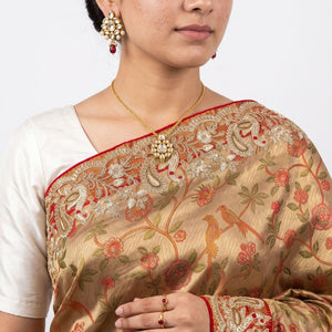 Rust Tissue Banarasi Unstitched Saree with Sequins & Cut Dana Work
