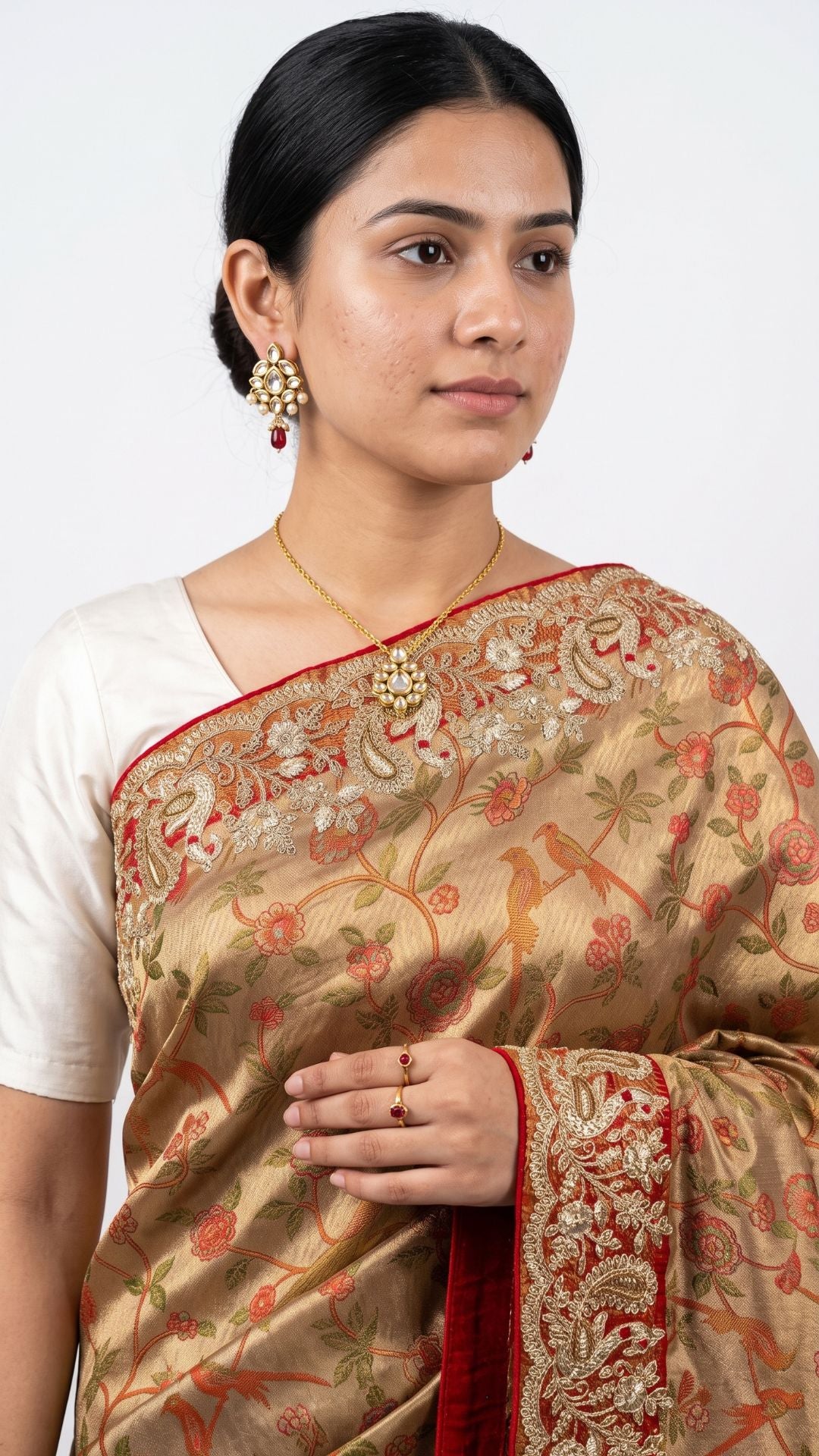 Rust Tissue Banarasi Unstitched Saree with Sequins & Cut Dana Work