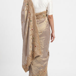 Lavender Tissue Unstitched Saree Embellished With Sequins, Cutdana, Moti & Stone Work