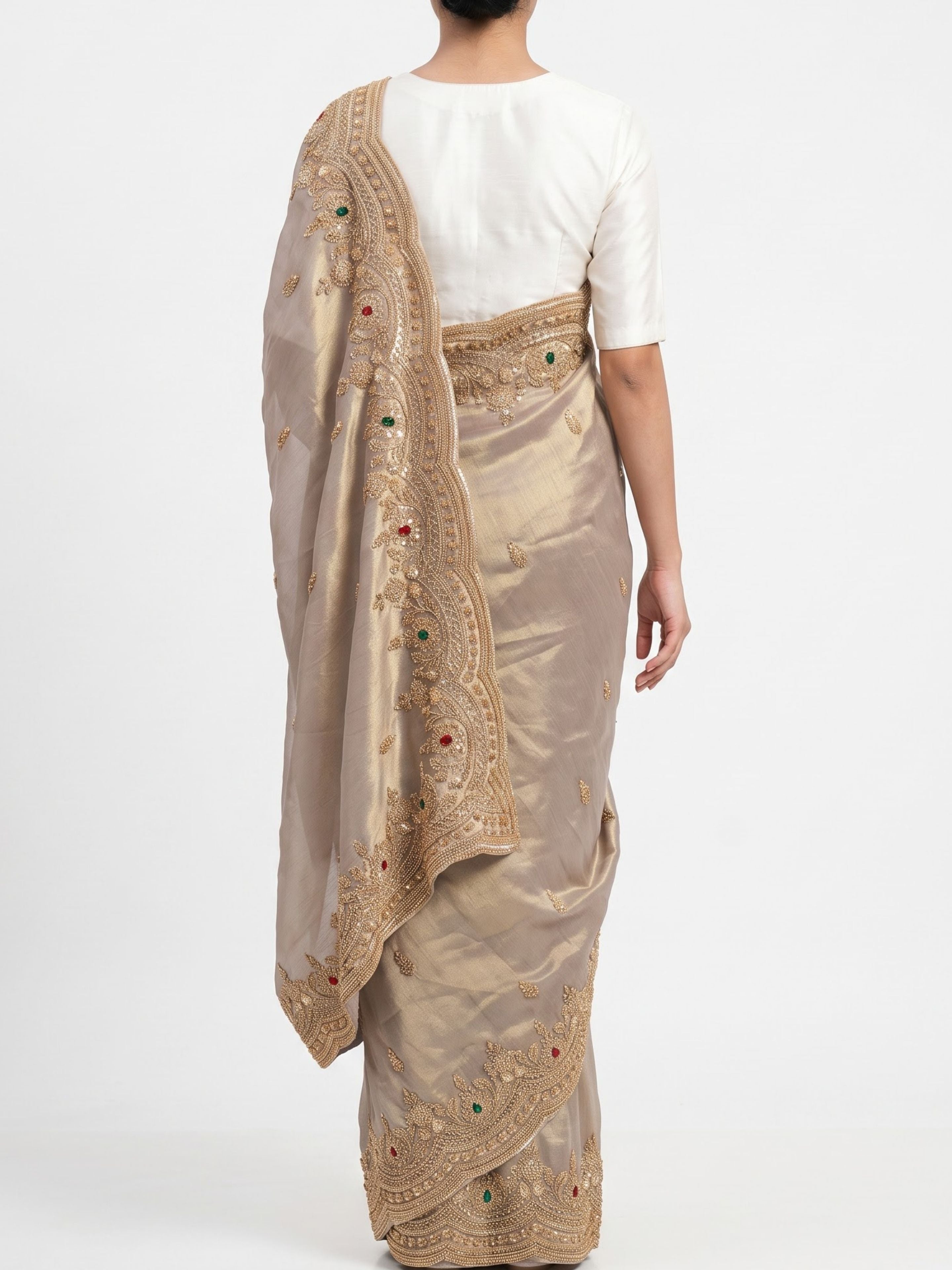 Lavender Tissue Unstitched Saree Embellished With Sequins, Cutdana, Moti & Stone Work