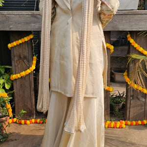 Cream Tissue Indo-Western with Dabka, Cutdana, Zari, Sequin & Resham Work