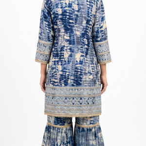 Blue  Muslin Zari and Thread Sequins