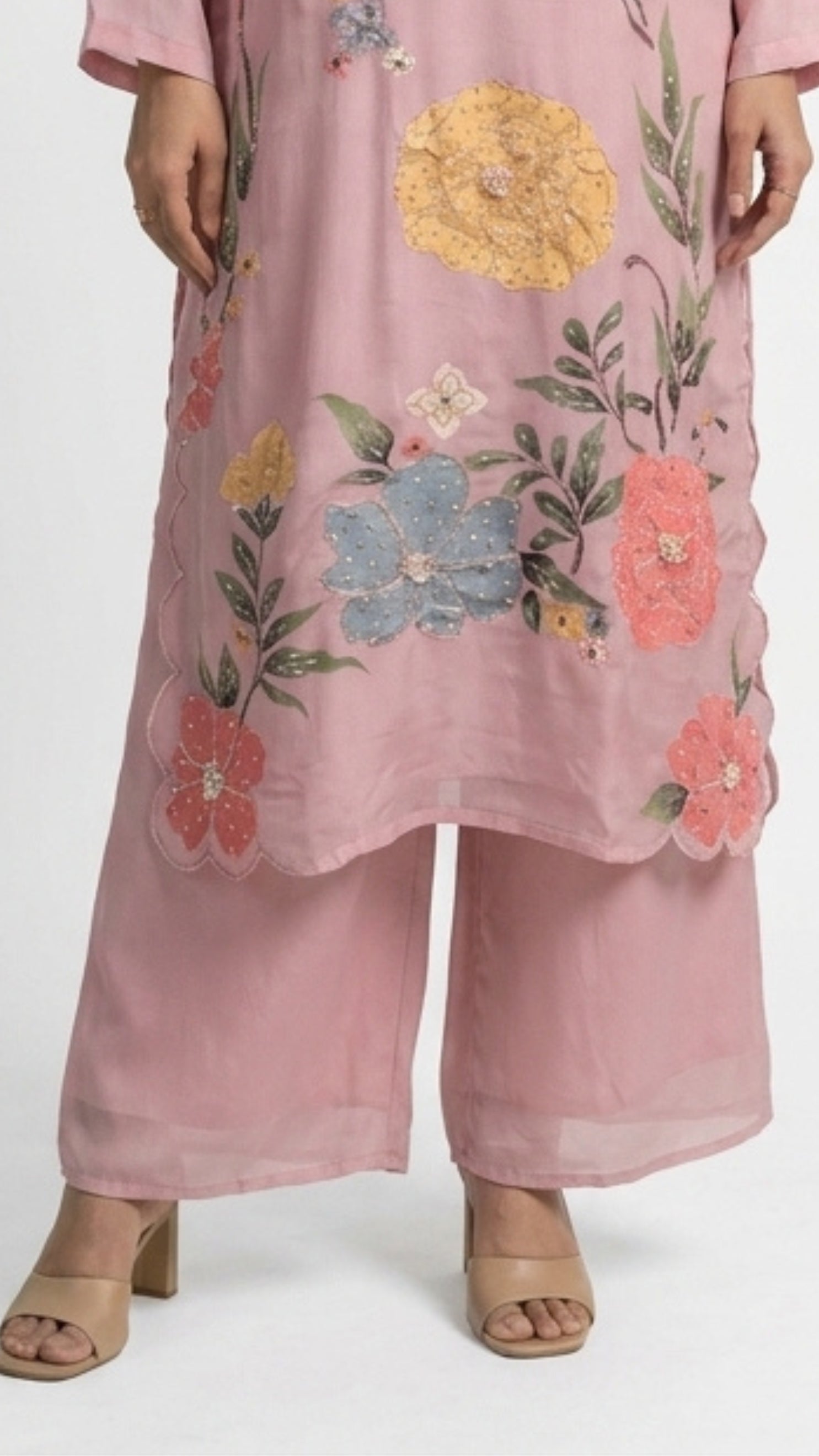 Printed Soft Organza Suit with Moti & Cutdana Detailing