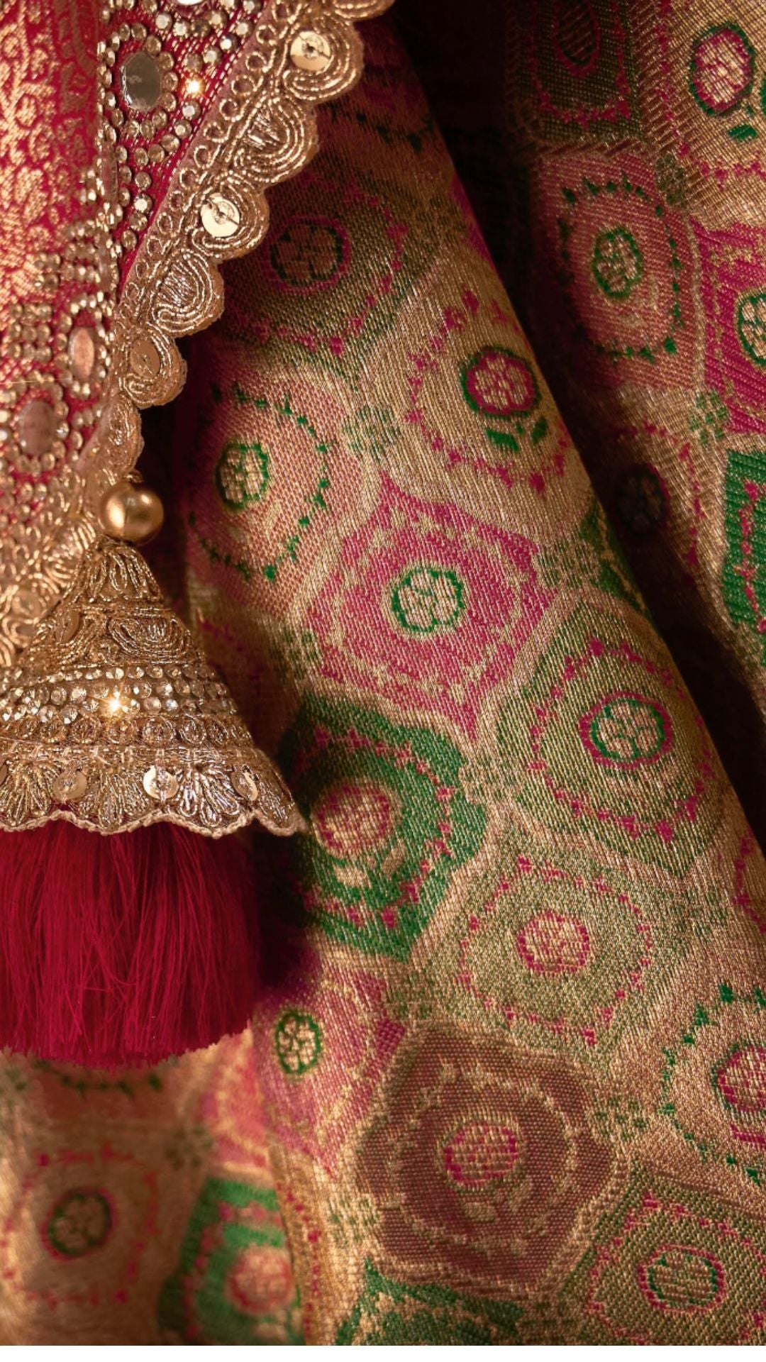 Pink and Beige Kanjivaram Silk Saree with Zarkan and Mirror Work