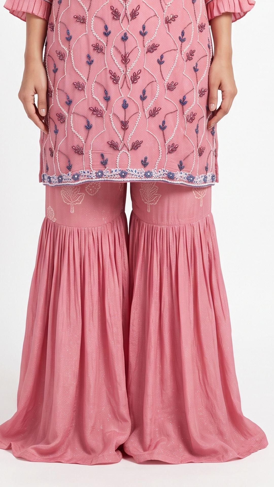 Pink Chinon Fabric Cutdana & Thread work Sequins