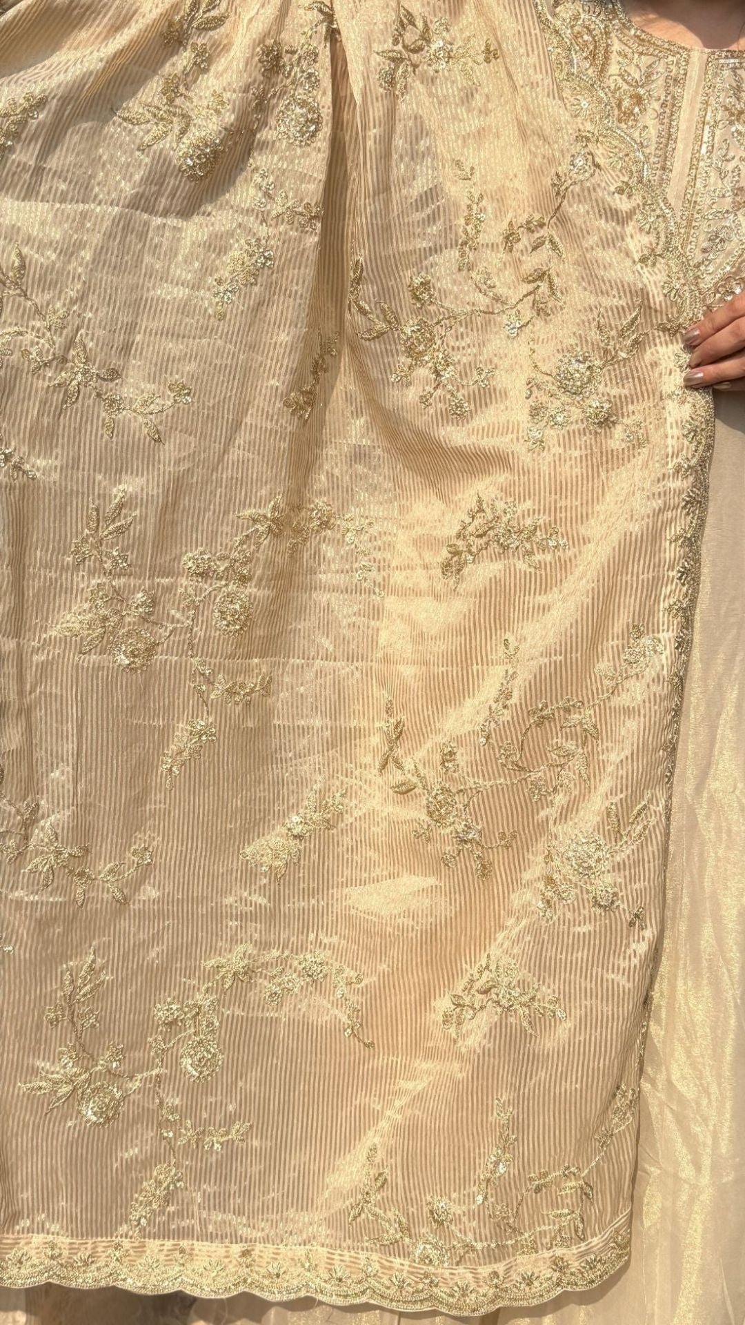 Ivory Gold Tissue Embroidered One Piece with Dupatta