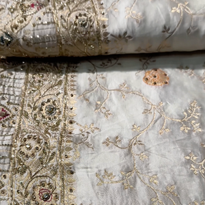 Ivory Silk Unstitched Saree Embellished With Sequins, Cutdana, Zarkan, Dabka & Stone Work