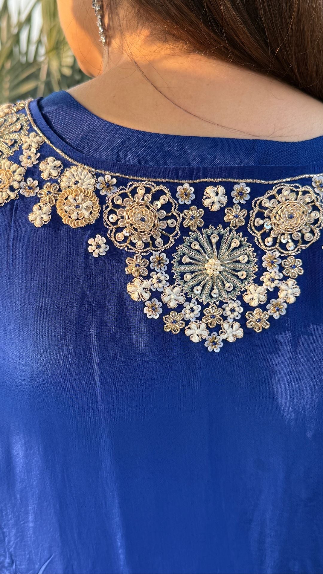 Blue Crepe Embroidered Kaftan with Salwar
