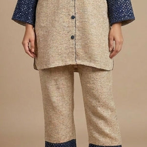 Blue and Beige Jute Coord Set with Sequins Work