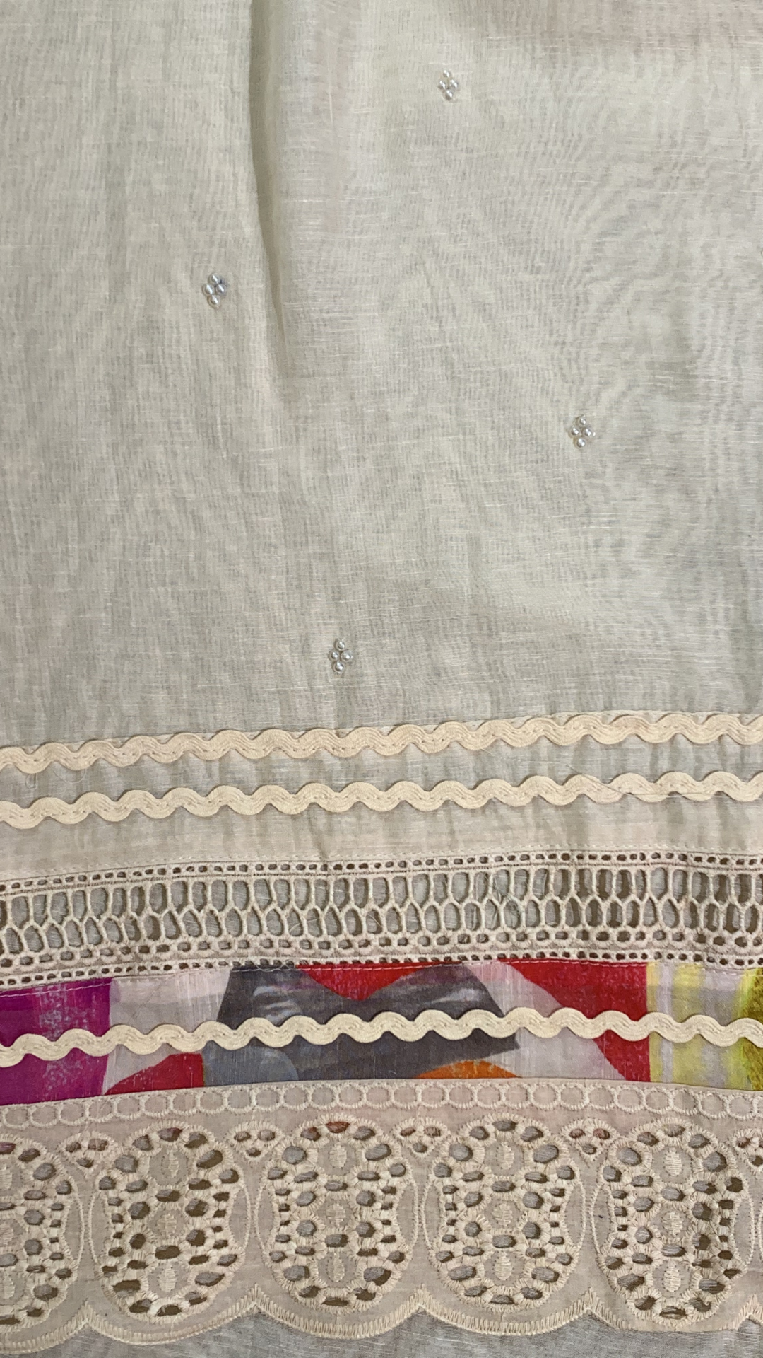 Multi Color Mul Cotton Unstitched Suit Thread Work, Moti