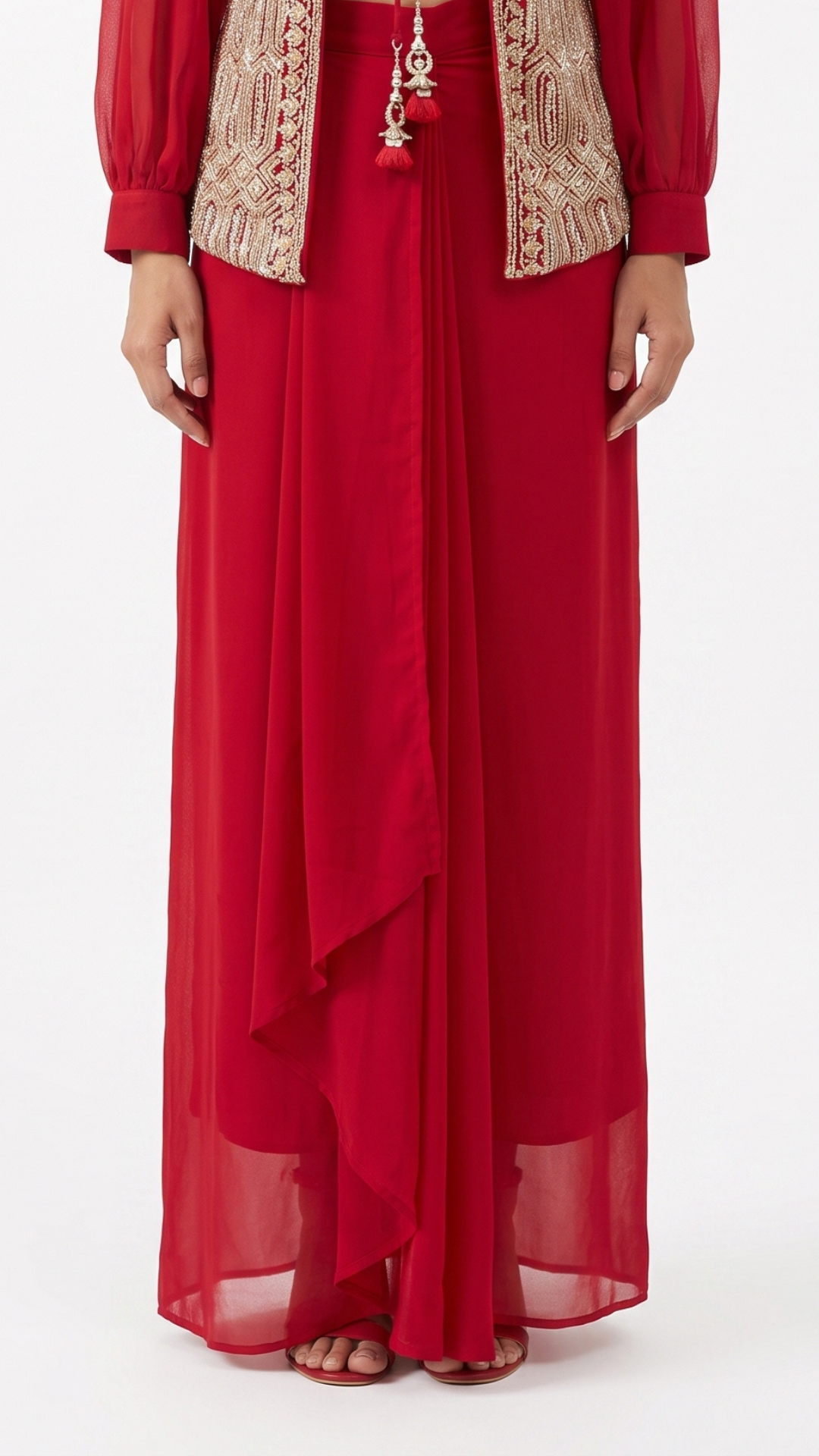 Red georgette Fabric Cutdana & jarkan work Sequins