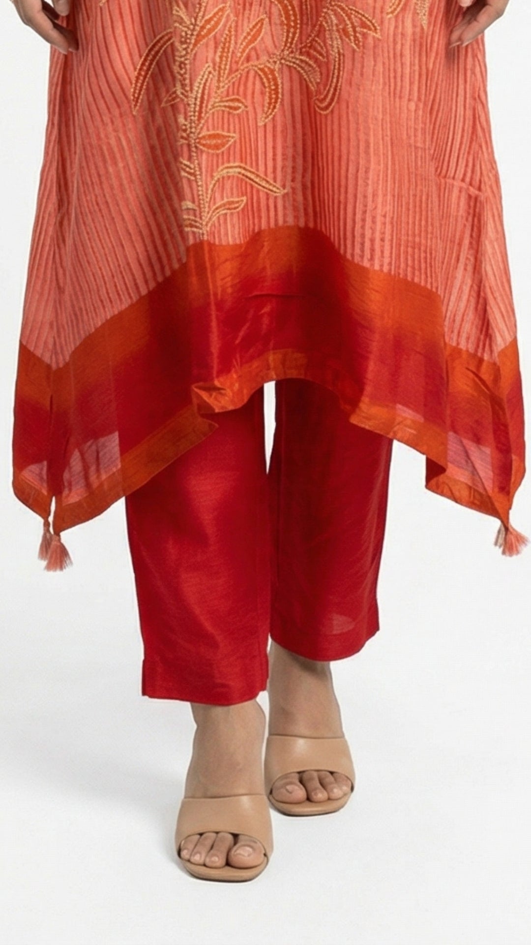 Red Cotton Silk Coord Set with Sequins & Thread work Detailing