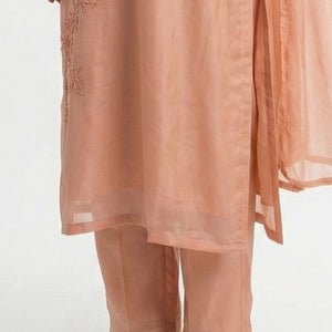 Dusty Peach Soft Organza Suit with Cutdana, Pearl & Moti Detailing