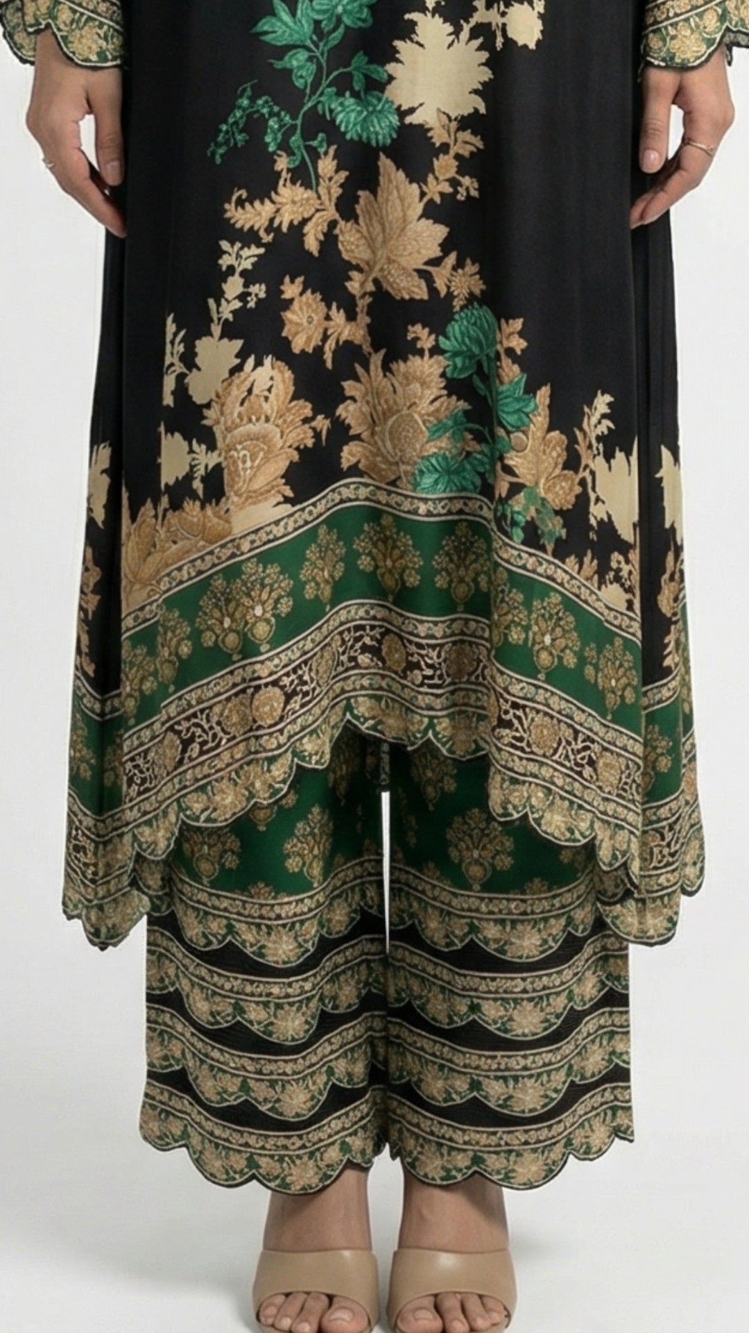 Black Crepe Coord Set with Digital Print & Mirror
