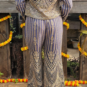 Navy Blue Georgette Indo-Western with Zari, Stone & Mirror Work