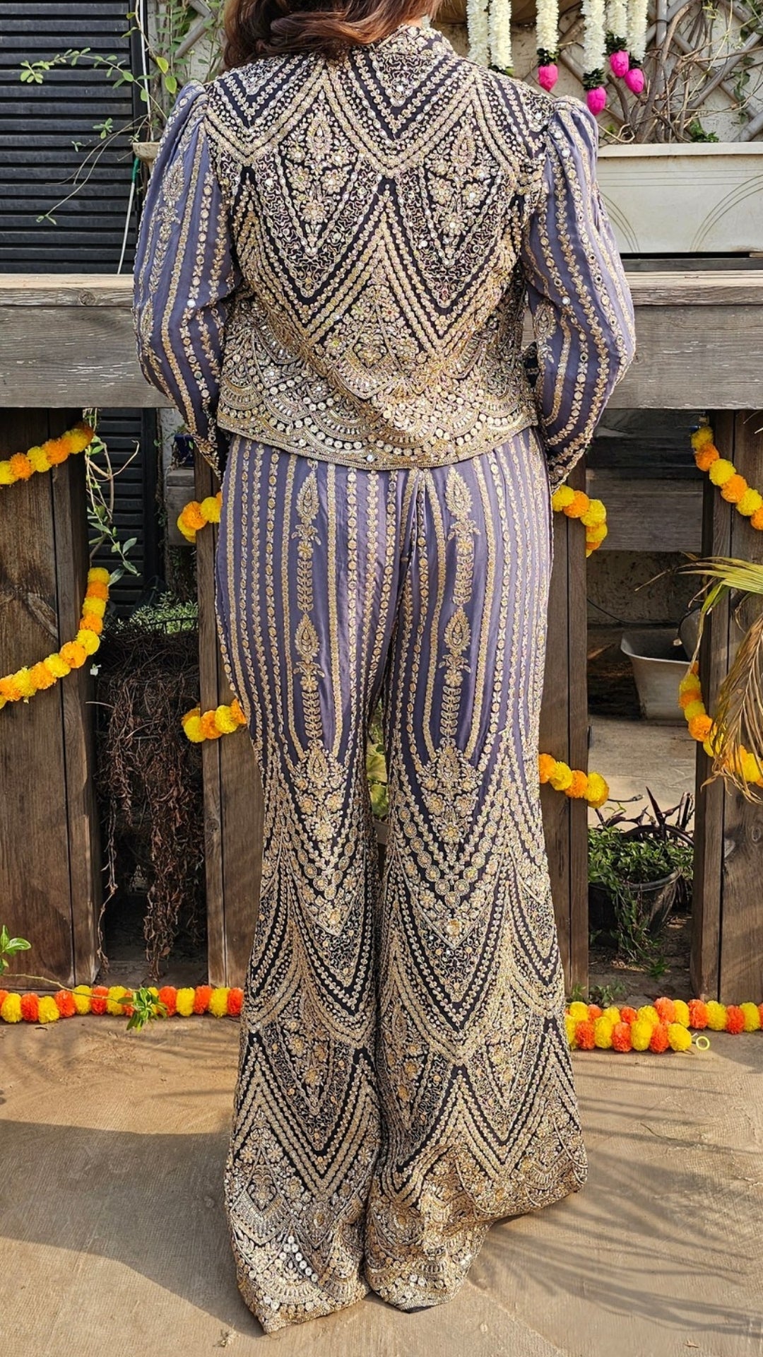 Navy Blue Georgette Indo-Western with Zari, Stone & Mirror Work