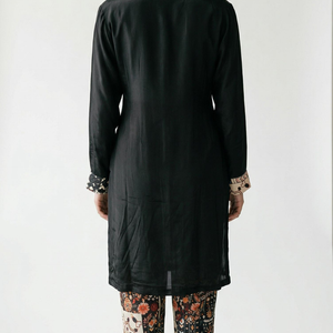 Black Crepe Coord Set with Sequin, Beadwork and Cut Dana