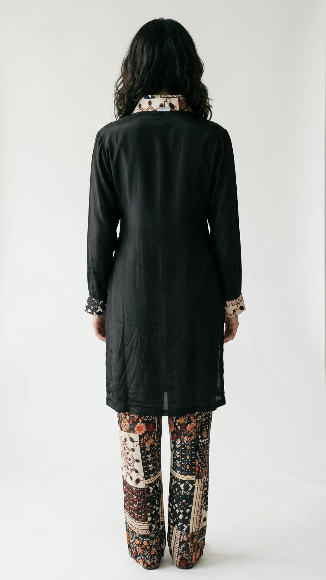 Black Crepe Coord Set with Sequin, Beadwork and Cut Dana